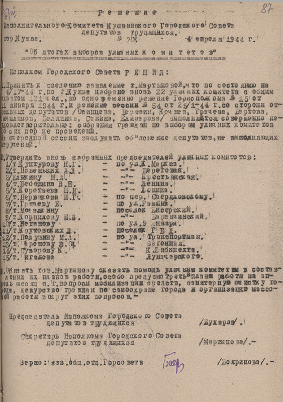 Решение исполнительного комитета Кушвинского городского Совета депутатов трудящихся от 04 апреля 1944 года № 70 (НТГИА.Ф.75.Оп.1.Д.28.Л.87)