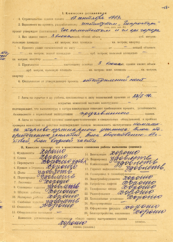 Акт приемки в эксплуатацию Государственной приемочной комиссии от 30 июня 1976 года № 5. (НТГИА. Ф.183.Оп.2.Д.17.Л.18)