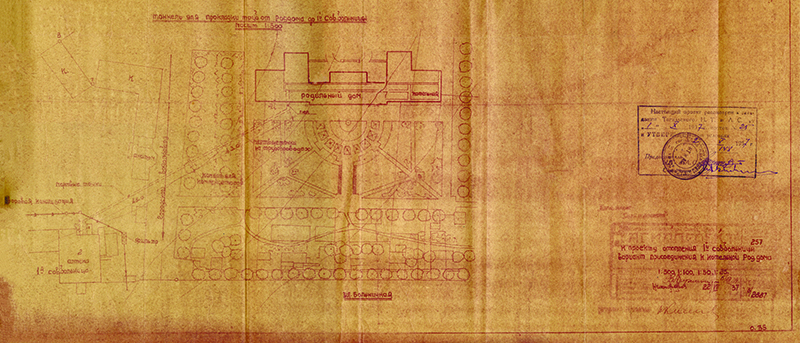Проект отопления I-й Советской больницы (прокладка труб от больницы до родильного дома). 1937 год. (НТГИА. Ф.69.Оп.1.Д.124.Л.118)