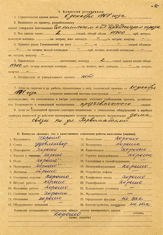 Акт приемки в эксплуатацию Государственной приемочной комиссии от 27 декабря 1971 года № 14.  (НТГИА. Ф.183.Оп.2.Д.12.Л.91)