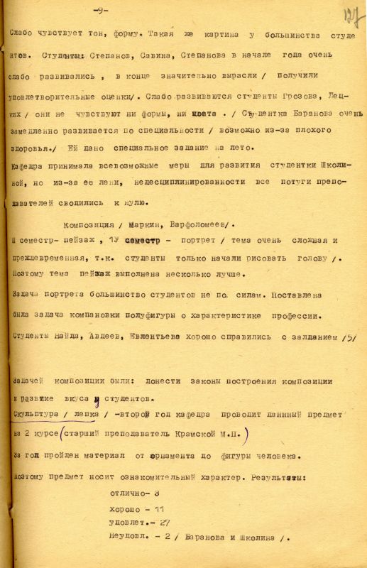 Отчет о работе кафедры изобразительного искусства художественно-графического факультета за 1962 - 1963 учебный год. (НТГИА. Ф.212. Оп.1. Д.169. Л.127) Отчет о работе кафедры изобразительного искусства художественно-графического факультета за 1962 - 1963 учебный год. (НТГИА. Ф.212. Оп.1. Д.169. Л.127)
