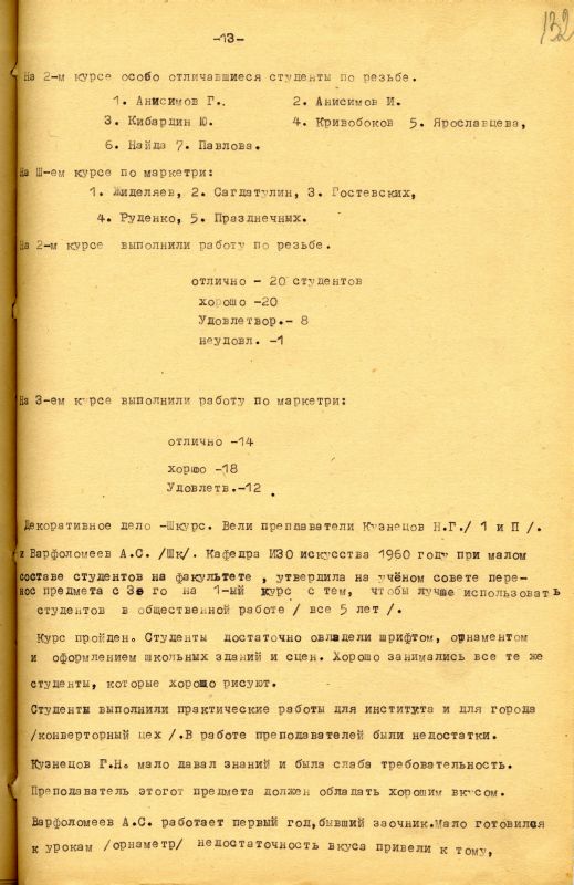 Отчет о работе кафедры изобразительного искусства художественно-графического факультета за 1962 - 1963 учебный год. (НТГИА. Ф.212. Оп.1. Д.169. Л.132) Отчет о работе кафедры изобразительного искусства художественно-графического факультета за 1962 - 1963 учебный год. (НТГИА. Ф.212. Оп.1. Д.169. Л.132)