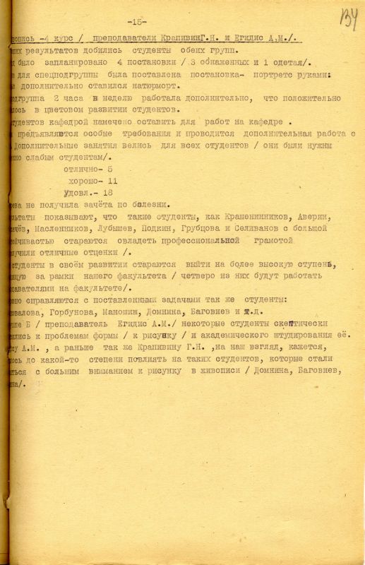Отчет о работе кафедры изобразительного искусства художественно-графического факультета за 1962 - 1963 учебный год. (НТГИА. Ф.212. Оп.1. Д.169. Л.134) Отчет о работе кафедры изобразительного искусства художественно-графического факультета за 1962 - 1963 учебный год. (НТГИА. Ф.212. Оп.1. Д.169. Л.134)