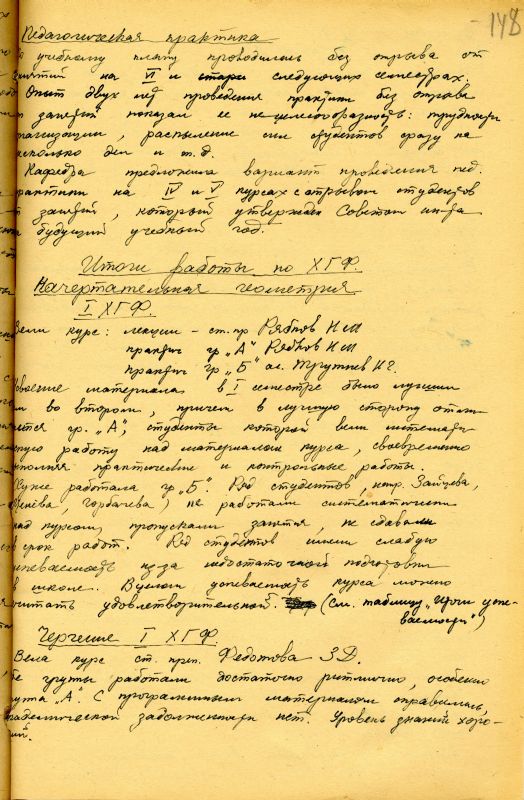 Отчет о работе кафедры графики художественно-графического факультета за 1962 - 1963 учебный год. (НТГИА. Ф.212. Оп.1. Д.169. Л.148) Отчет о работе кафедры графики художественно-графического факультета за 1962 - 1963 учебный год. (НТГИА. Ф.212. Оп.1. Д.169. Л.148)
