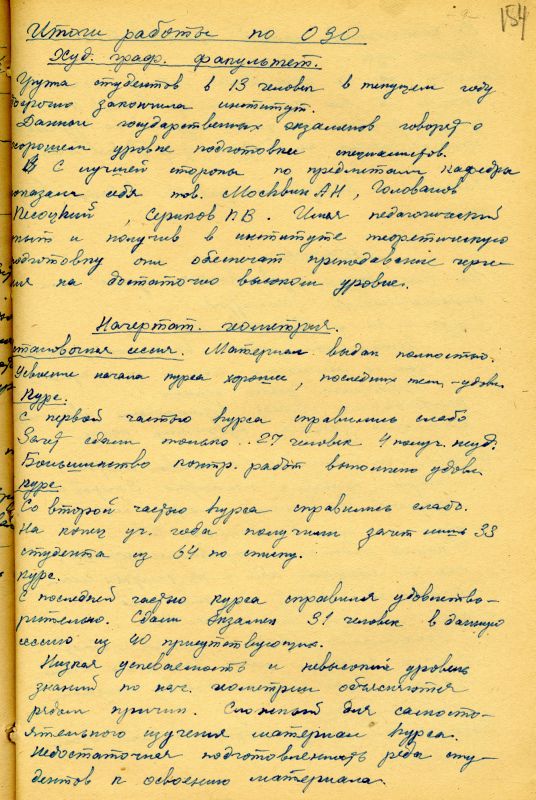 Отчет о работе кафедры графики художественно-графического факультета за 1962 - 1963 учебный год. (НТГИА. Ф.212. Оп.1. Д.169. Л.154) Отчет о работе кафедры графики художественно-графического факультета за 1962 - 1963 учебный год. (НТГИА. Ф.212. Оп.1. Д.169. Л.154)