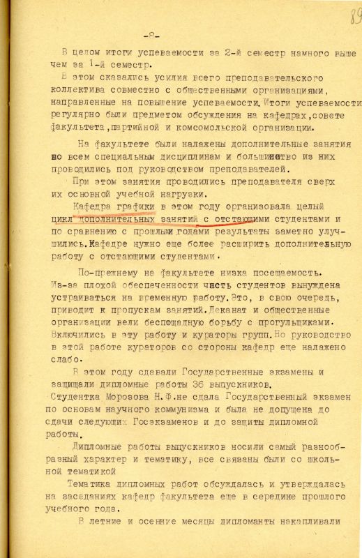 Отчет о работе художественно-графического факультета за 1966-1967 учебный год. (НТГИА. Ф.212. Оп.1. Д.231. Л.89) Отчет о работе художественно-графического факультета за 1966-1967 учебный год. (НТГИА. Ф.212. Оп.1. Д.231. Л.89)