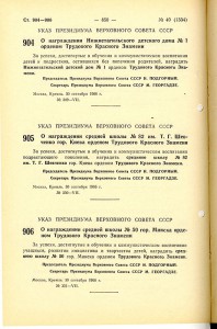Указ Президиума Верховного Совета СССР «О награждении Нижнетагильского детского дома № 1 орденом Трудового Красного Знамени» от 30 сентября 1966 года № 349-VII. (Ведомости Верховного Совета СССР. — 1966 г. — № 40. — ст. 904).