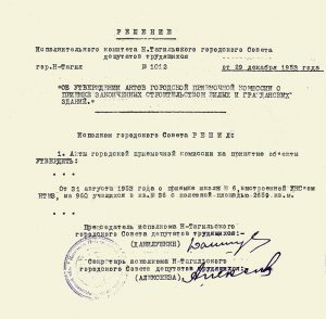 Решение исполнительного комитета Нижнетагильского городского Совета депутатов трудящихся от 29 декабря 1953 года № 1012. (НТГИА. Ф.70.Оп.2.Д.665.Л.429) Решение исполнительного комитета Нижнетагильского городского Совета депутатов трудящихся от 29 декабря 1953 года № 1012. (НТГИА. Ф.70.Оп.2.Д.665.Л.429)