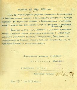 Протокол временного исполнительного комитета и 29 стрелковой дивизии от 21 июля 1919 года № 2 (НТГИА. Ф.99.Оп.1.Д.10.Лл.1-1об.).
