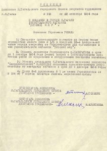 Решение исполнительного комитета Нижнетагильского городского Совета депутатов трудящихся от 22 сентября 1964 года № 316. (НТГИА. Ф.70.Оп.2.Д.924.Л.228)